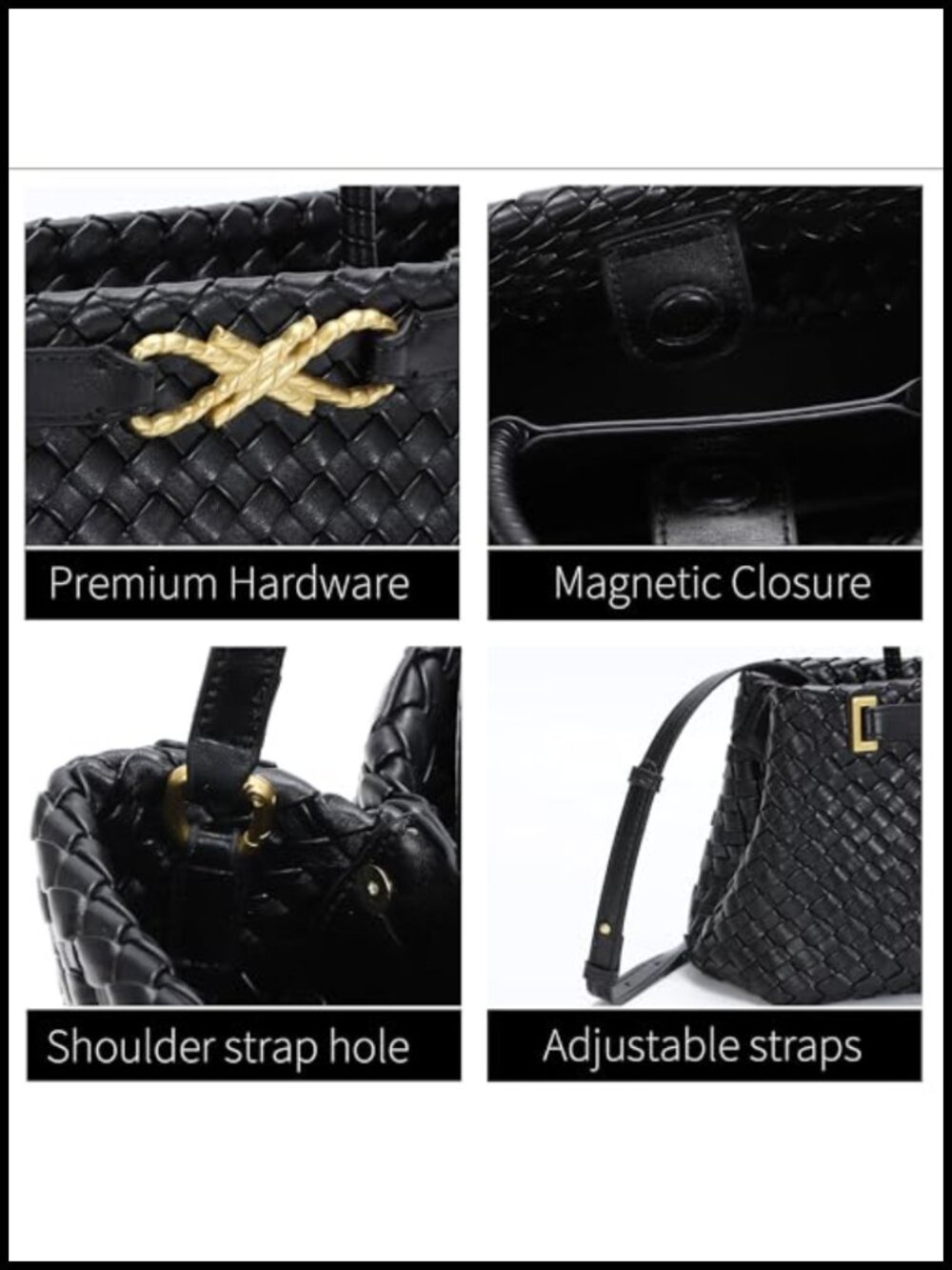 Vegan Leather Woven Tote Bag Crossbody Handbag Adjustable Strap Hobo - Picture 5 of 6